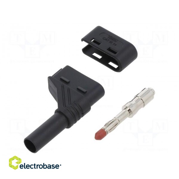 Plug | 4mm banana | 24A | 1kVDC | black | insulated,angled | 0.5÷1.5mm2 image 1