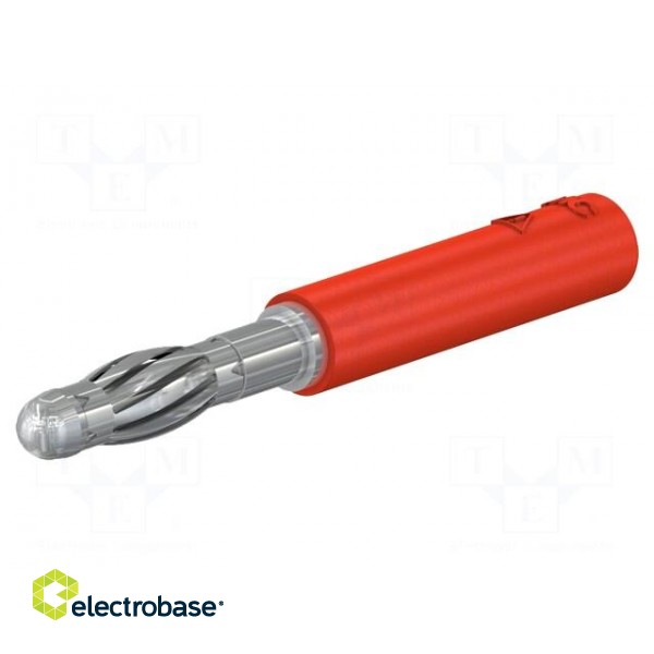 Plug | 4mm banana | 30A | 30VAC | 60VDC | red | non-insulated | brass