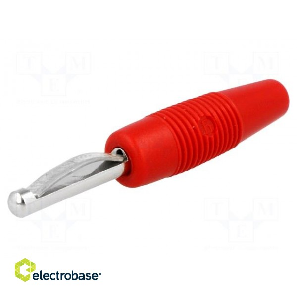 Plug | 4mm banana | 30A | 60VDC | red | non-insulated | 3mΩ | 2.5mm2 | 51mm paveikslėlis 1
