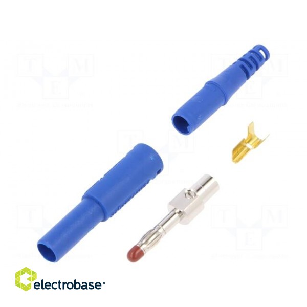 Plug | 4mm banana | 32A | 1kVDC | blue | insulated | Max.wire diam: 4mm image 1