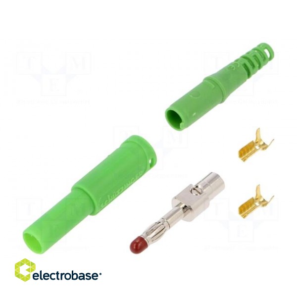 Plug | 4mm banana | 32A | 1kVDC | green | insulated | Overall len: 44.7mm paveikslėlis 1