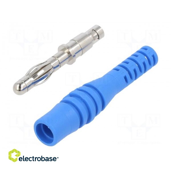 Plug | 4mm banana | 32A | 30VAC | 60VDC | blue | non-insulated | 2.5mm2 image 1