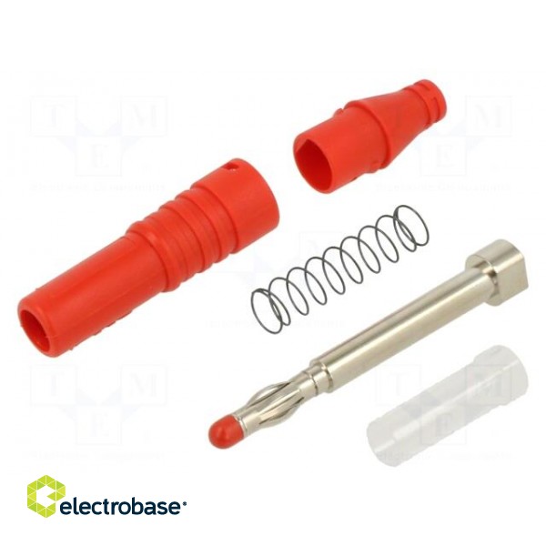 Plug | 4mm banana | 32A | 30VAC | 60VDC | red | insulated | 2.5mm2 | 69mm