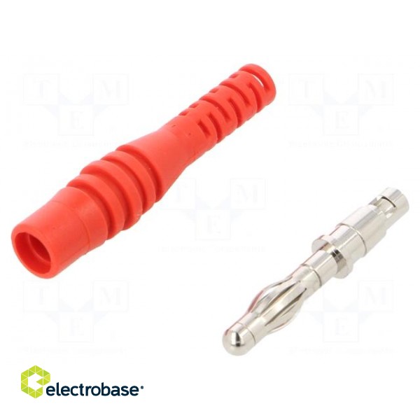 Plug | 4mm banana | 32A | 30VAC | 60VDC | red | non-insulated | 2.5mm2 image 1