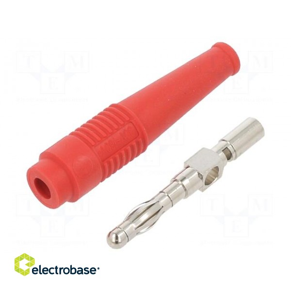 Plug | 4mm banana | 32A | 30VAC | 60VDC | red | non-insulated | 2.5mm2 фото 1