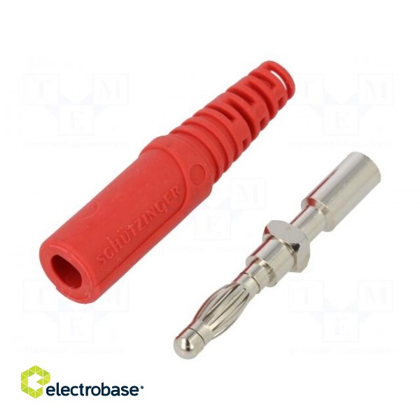 Plug | 4mm banana | 32A | 33VAC | 70VDC | red | non-insulated | 2.5mm2 image 1