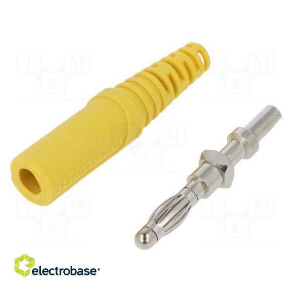 Plug | 4mm banana | 32A | 33VAC | 70VDC | yellow | non-insulated | 2.5mm2 image 1