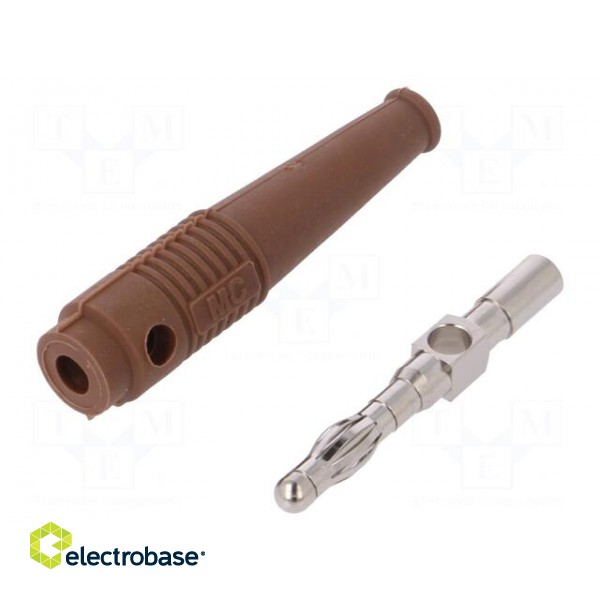 Plug | 4mm banana | 32A | brown | 2.5mm2 | nickel plated | soldered | 69mm image 1