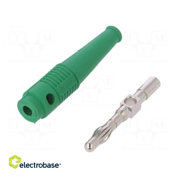 Plug | 4mm banana | 32A | green | 2.5mm2 | nickel plated | soldered | 69mm image 1