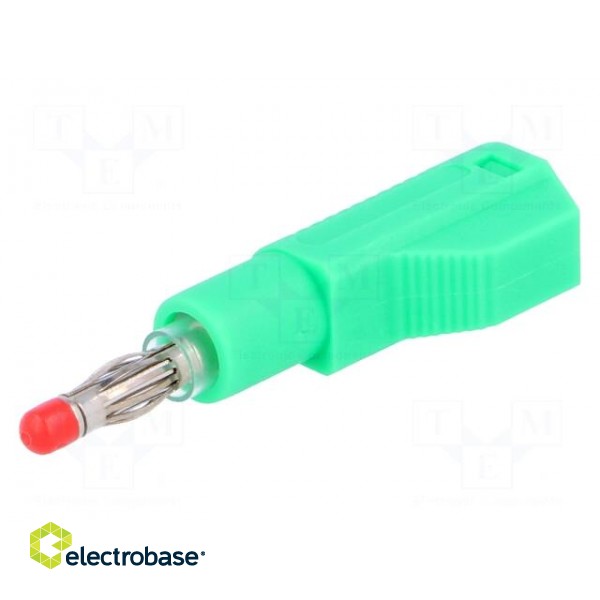 Plug | 4mm banana | 32A | green | insulated,with 4mm axial socket image 1