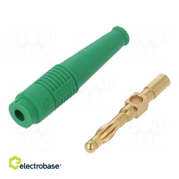 Plug | 4mm banana | 32A | green | 2.5mm2 | Plating: gold-plated | 69mm image 1