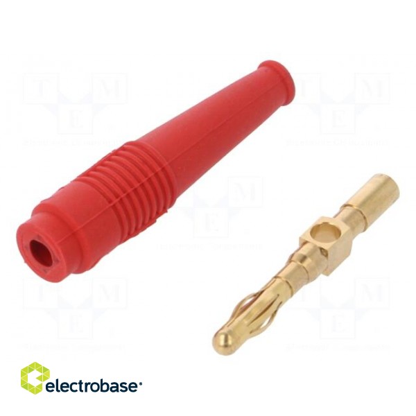 Plug | 4mm banana | 32A | red | non-insulated | 2.5mm2 | gold-plated image 1