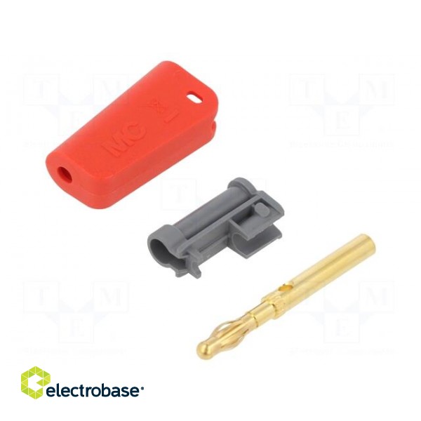 Plug | 4mm banana | 32A | red | non-insulated,with 4mm axial socket paveikslėlis 1