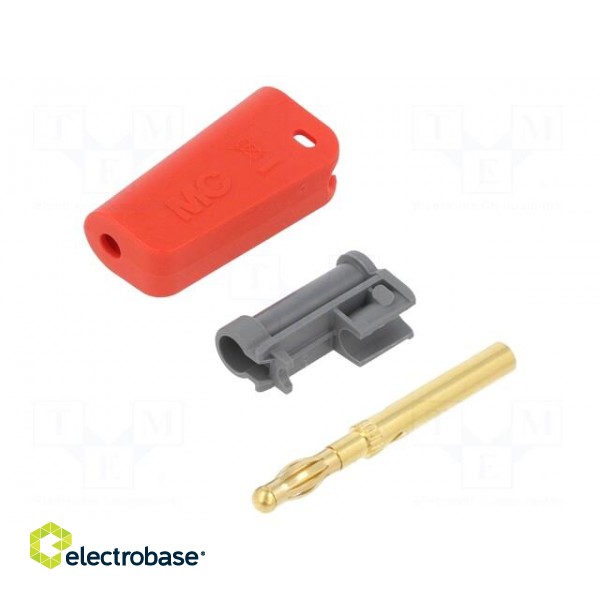 Plug | 4mm banana | 32A | red | non-insulated,with 4mm axial socket image 1