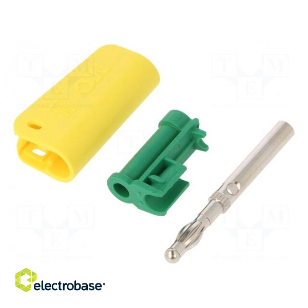 Plug | 4mm banana | 32A | yellow-green | nickel plated | on cable image 1