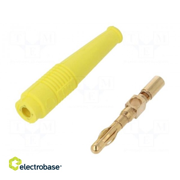 Plug | 4mm banana | 32A | yellow | 2.5mm2 | Plating: gold-plated | 69mm paveikslėlis 1