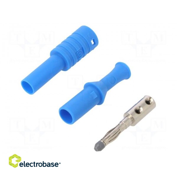 Plug | 4mm banana | 36A | 1kVAC | blue | insulated | 63mm | 8mΩ | on cable фото 1