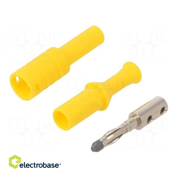 Plug | 4mm banana | 36A | 1kVAC | yellow | insulated | 63mm | 8mΩ | on cable фото 1