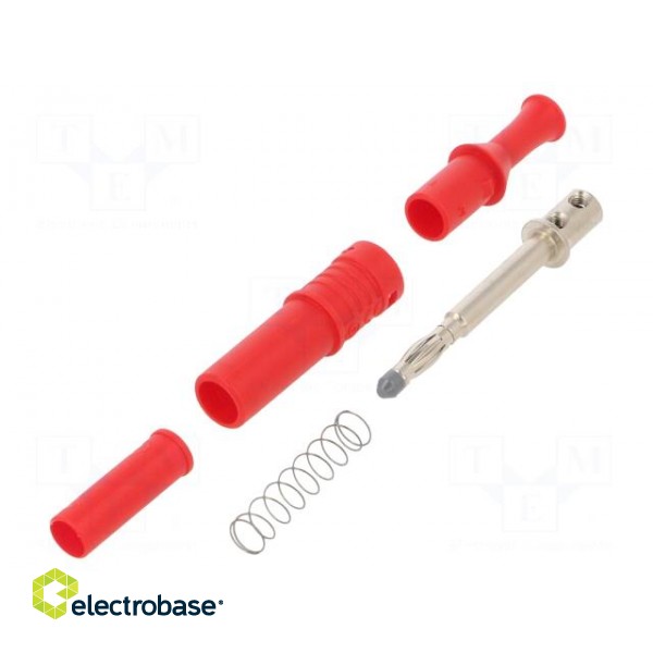 Plug | 4mm banana | 36A | 600VAC | red | insulated | 80.5mm | on cable image 1