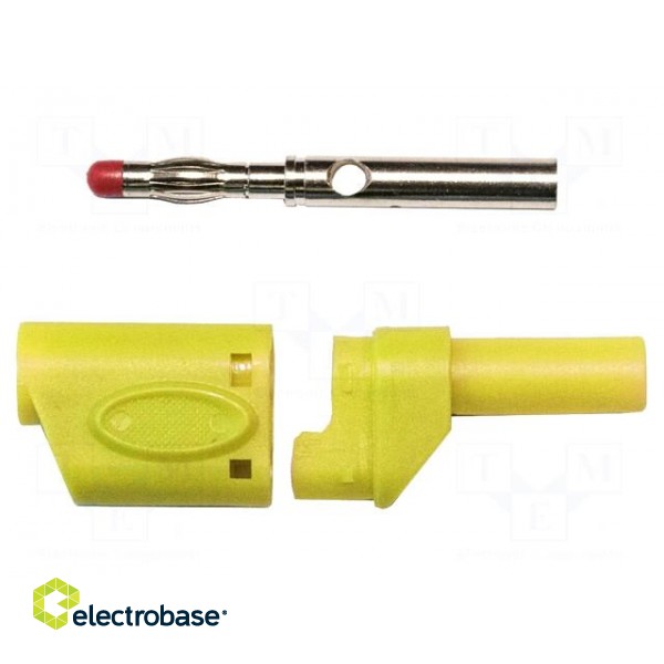 Plug | 4mm banana | 45A | 600VAC | yellow | soldered | copper beryllium