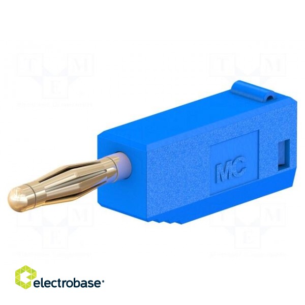 Plug | 2mm banana | 10A | 30VAC | 60VDC | blue | gold-plated | 0.5mm2