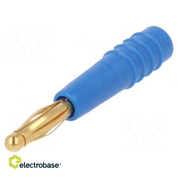 Plug | 2mm banana | 10A | 60V | blue | Plating: gold-plated | 0.5mm2 фото 1