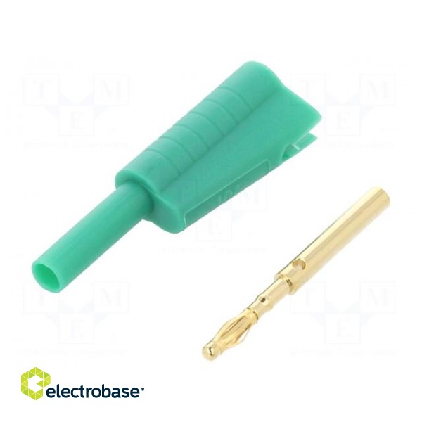 Plug | 2mm banana | 10A | 30VAC | 60VDC | green | Connection: soldering фото 1