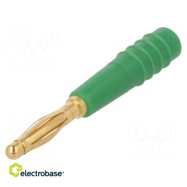 Plug | 2mm banana | 10A | 60V | green | Plating: gold-plated | 0.5mm2 image 1
