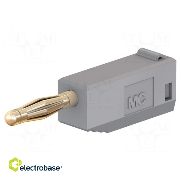 Plug | 2mm banana | 10A | 30VAC | 60VDC | grey | gold-plated | 0.5mm2