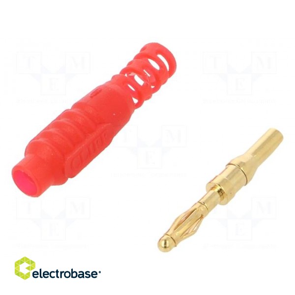 Plug | 2mm banana | 10A | 30VAC | 60VDC | red | Connection: soldering фото 1
