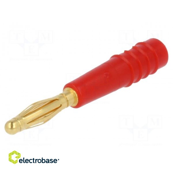 Plug | 2mm banana | 10A | 60V | red | Plating: gold-plated | 0.5mm2 paveikslėlis 1