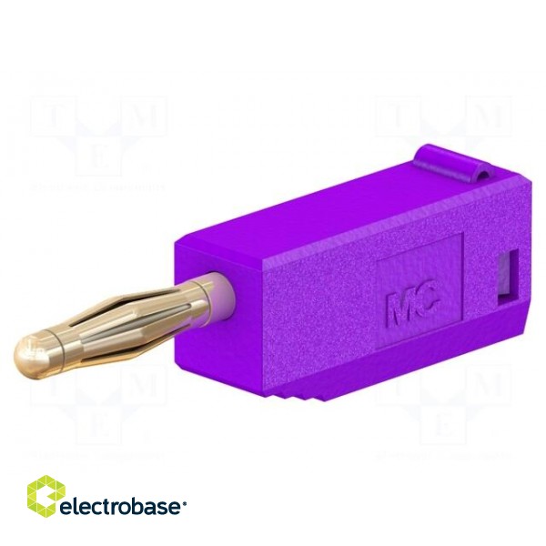 Plug | 2mm banana | 10A | 30VAC | 60VDC | violet | gold-plated | 0.5mm2