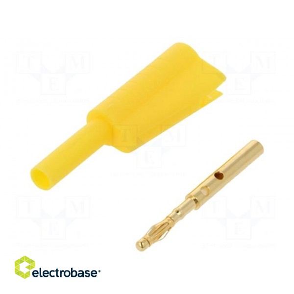 Plug | 2mm banana | 10A | 30VAC | 60VDC | yellow | Connection: soldering image 1