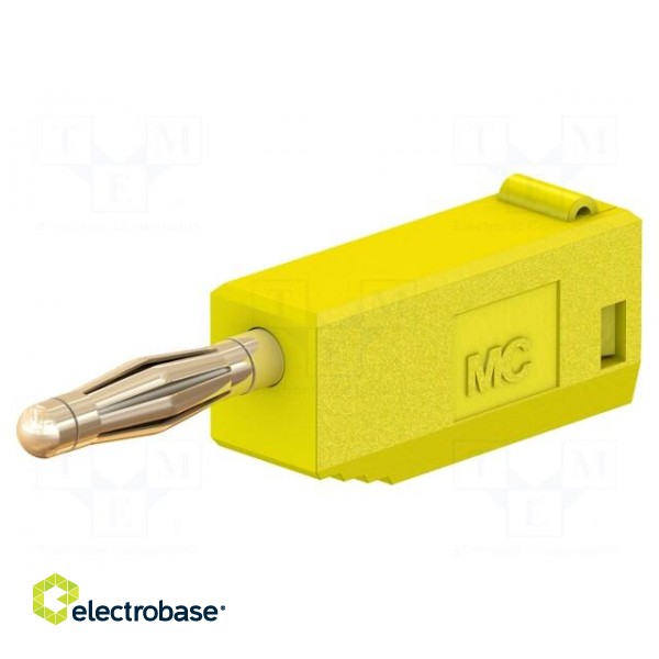 Plug | 2mm banana | 10A | 30VAC | 60VDC | yellow | gold-plated | 0.5mm2