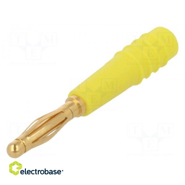 Plug | 2mm banana | 10A | 60V | yellow | Plating: gold-plated | 0.5mm2 фото 1