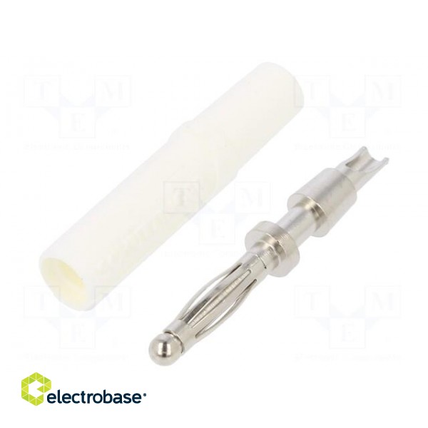 Plug | 2mm banana | 10A | 33VAC | 70VDC | white | nickel plated | -25÷90°C image 1