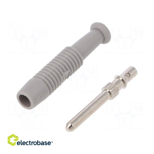 Plug | 2mm banana | 6A | 60VDC | grey | Plating: nickel plated | -25÷60°C image 1