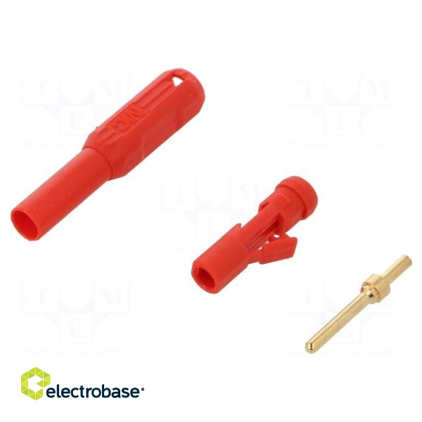 Plug | 2mm banana | red | gold-plated | Insulation: polyamide | Ø: 2.1mm фото 1