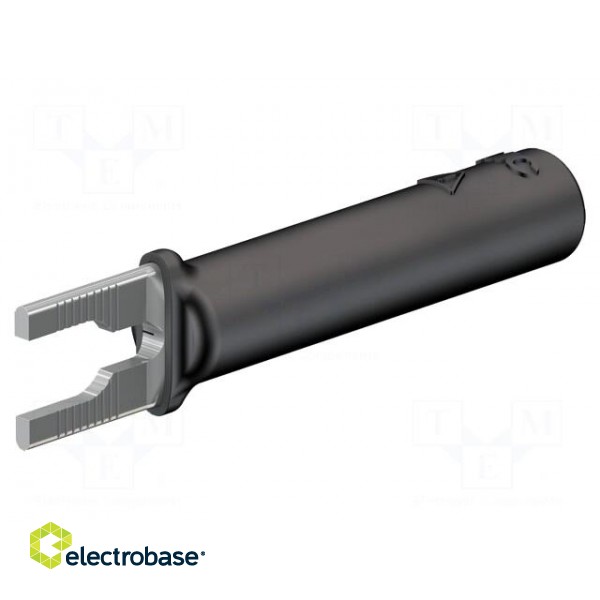 Plug | 6mm fork | 20A | black | 37mm | Plating: nickel plated