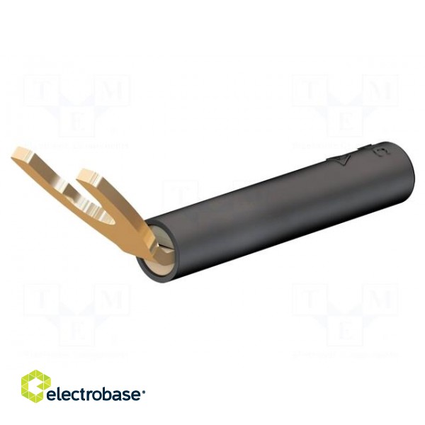 Plug | 6mm fork | 20A | black | 43.2mm | Plating: gold-plated