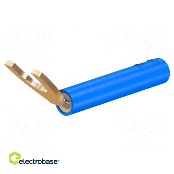 Plug | 6mm fork | 20A | blue | 43.2mm | Plating: gold-plated