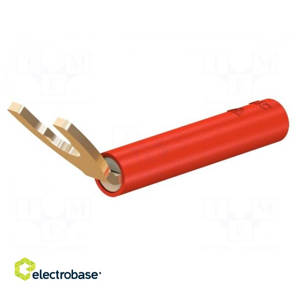 Plug | 6mm fork | 20A | red | 43.2mm | Plating: gold-plated
