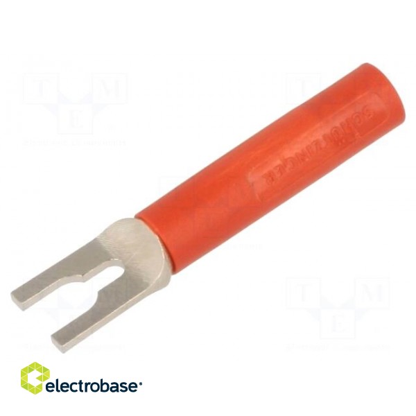 Plug | fork terminals | 1kVDC | 20A | red | 37mm | Plating: nickel plated image 1