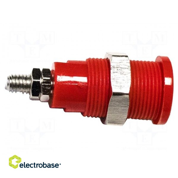 4mm banana | 36A | 1kV | red | nickel plated | on panel,screw | brass