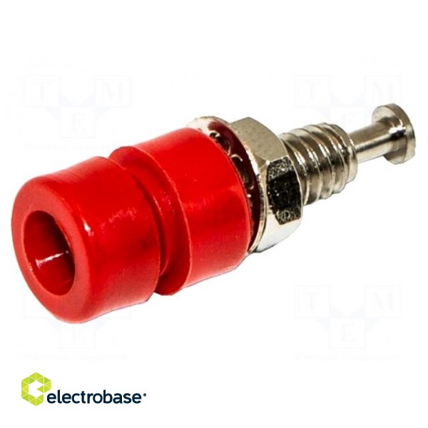 Socket | 3mm banana | 5A | 1kVDC | red | nickel plated | brass | 10pcs.