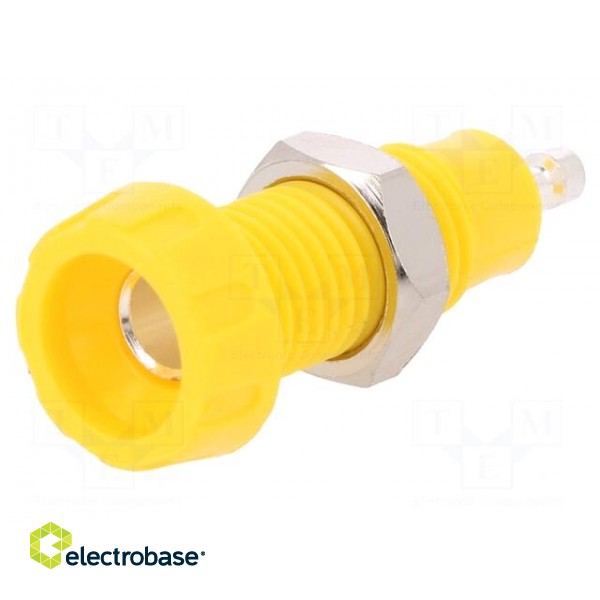 Socket | 4mm banana | 10A | 50VDC | 28.5mm | yellow | nickel plated | 10mΩ image 1