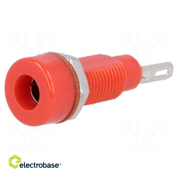 Socket | 4mm banana | 10A | 60VDC | red | nickel plated | screw,on panel image 1