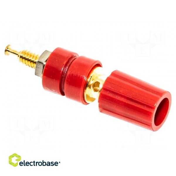 Socket | 4mm banana | 15A | 2.5kV | red | gold-plated | on panel