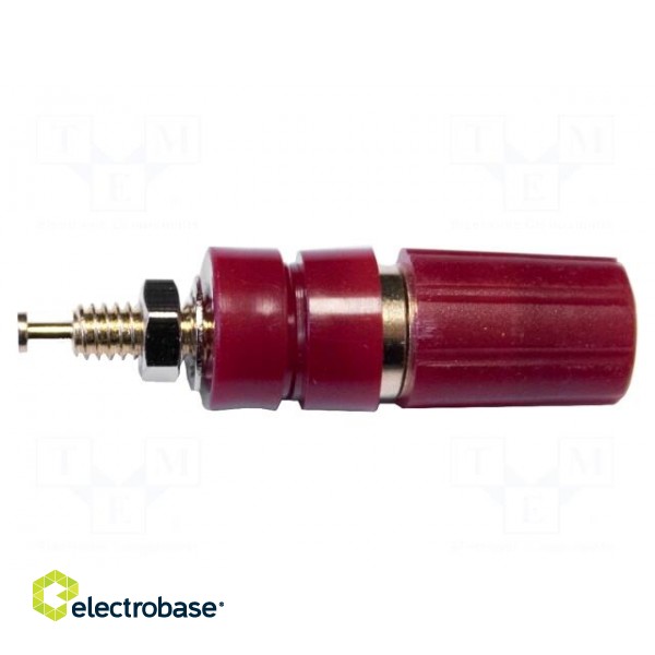 Socket | 4mm banana | 15A | 2.5kV | red | gold-plated | on panel | brass