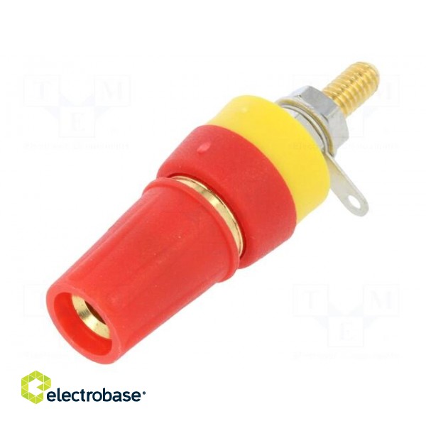 Socket | 4mm banana | 15A | 250VDC | L: 42mm | red | gold-plated | on panel image 1
